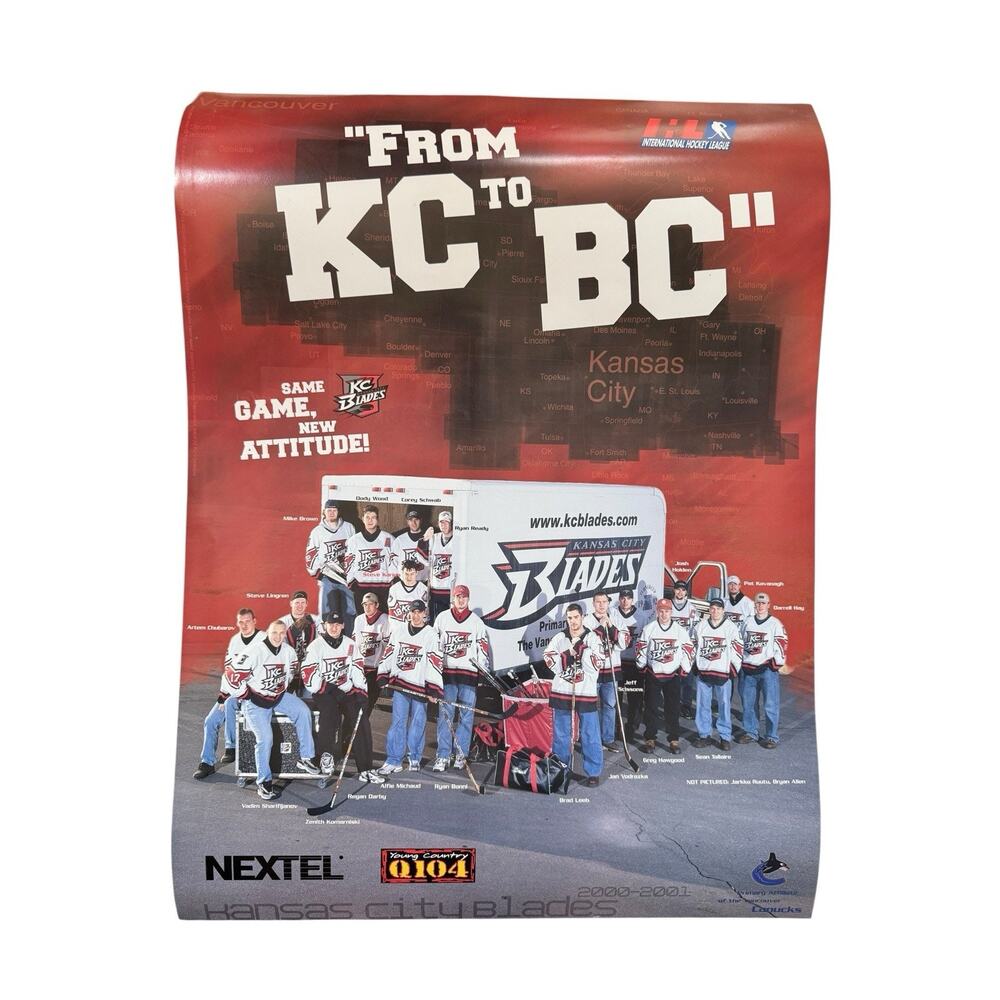 VTG Kansas City Blades Defunct Hockey Poster KC BC Vancouver Canucks 2000-2001‎